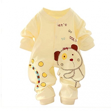 Amcool Schön Baby Outfit Weich Spielanzug Overall Kinder Junge Mädchen Säugling Bodysuit Babykleidung (0-2 Monatlich, Gelb) -