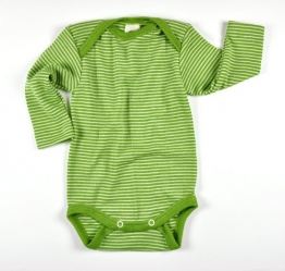 Baby-Body Langarm, Bio Wolle/Seide, grün geringelt/gestreift, Gr. 86/92 -
