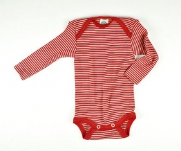 Baby-Body Langarm, Wolle/Seide, rot geringelt/gestreift, Gr. 50/56 -
