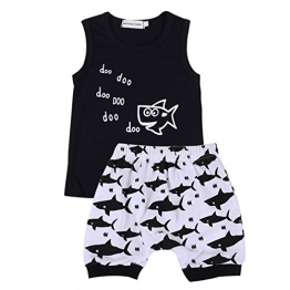 Tiaobug Baby Unisex Outfits Sommer Kleidung Set ärmellose Top Shirt + Kurze Hose Baby Kleidung Baumwolle für Kleinkind Schwarz+weiß 68-80 (Herstellergröße: 70) -